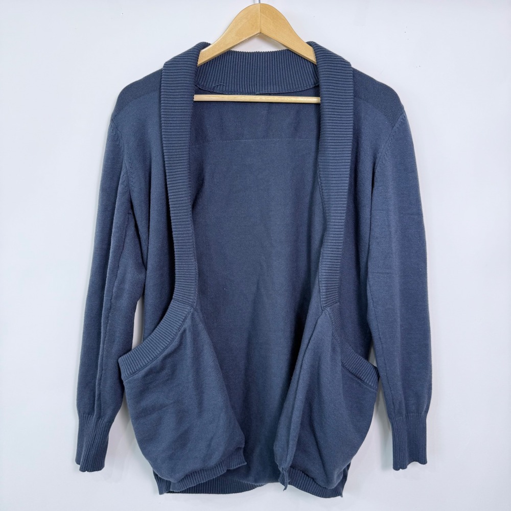 Blue Open Front Cardigan Sweater Womens Size Medium Pockets Casual Soft Cozy